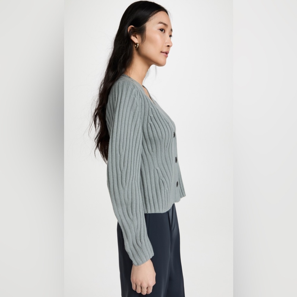 Vince Slate Gray Ribbed V-Neck Button Cardigan - Picture 2 of 9